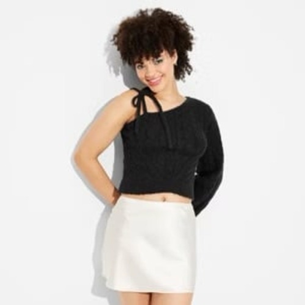 NEW Wild Fable Dark Grey Cable Knit Shoulder Tie Sweater, Medium